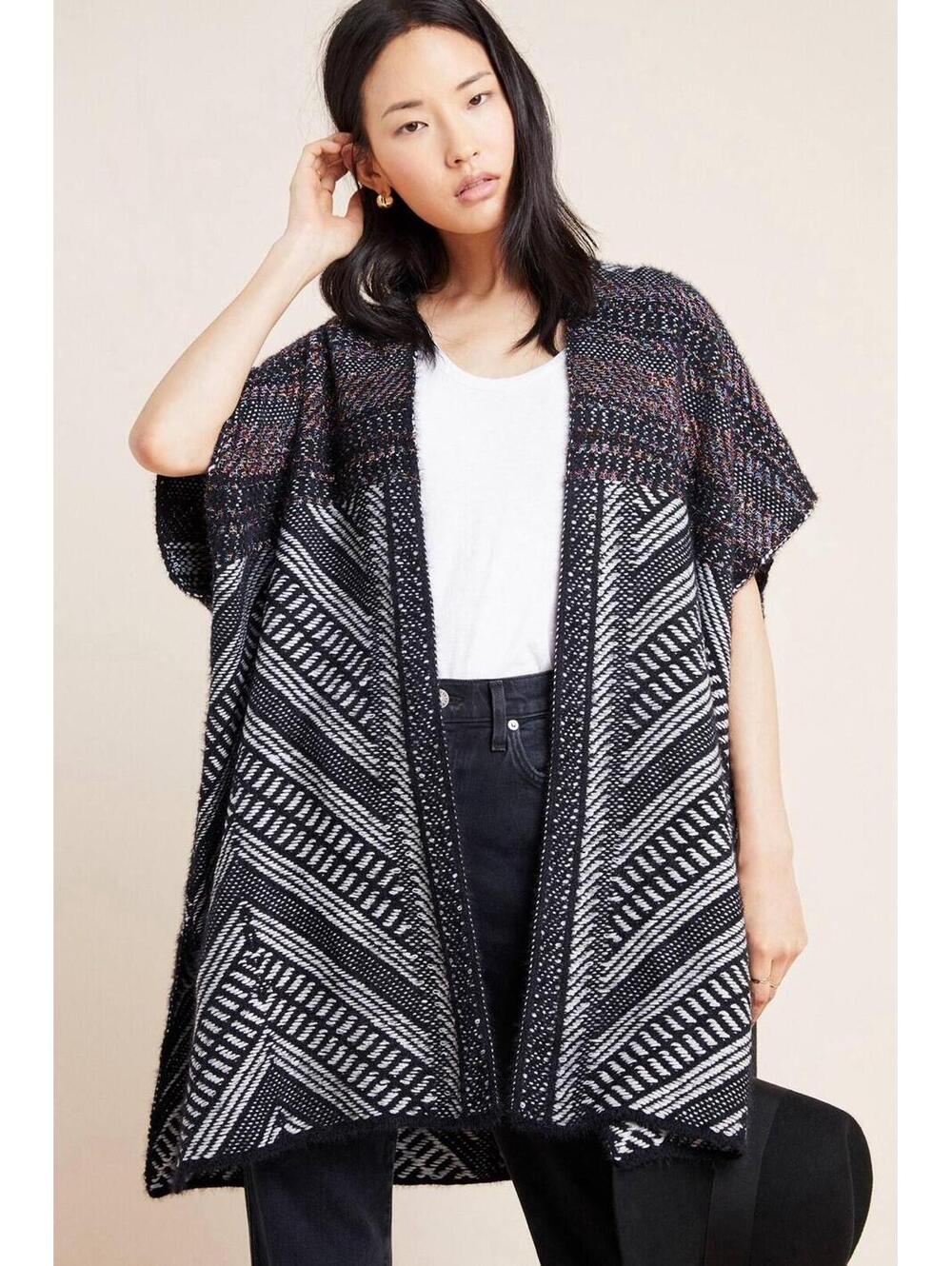 Anthropologie Molly Bracken Wrap Sweater Cardigan Poncho M/L Boho Aztec Fairy